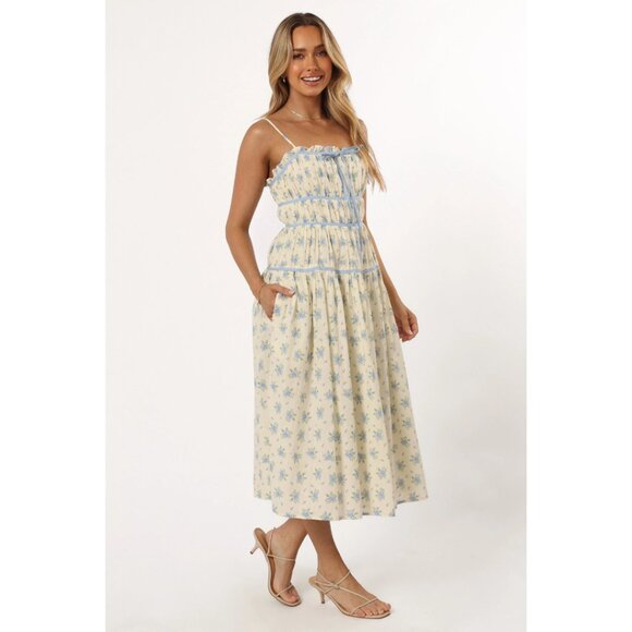 Petal & Pup Felicity Midi Dress in Ivory Blue Size Medium - Picture 9 of 12